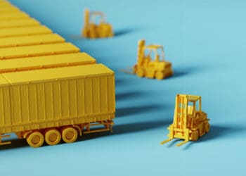 3d render of trucks and fork lifts