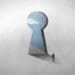 Illustration of small figure walking through a keyhole.