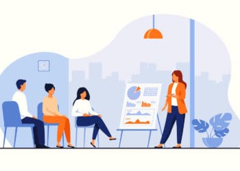 Illustration of a professional giving a presentation