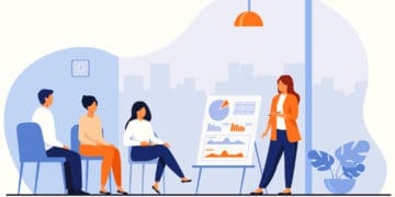 Illustration of a professional giving a presentation