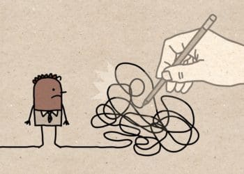 tangled personnel issue symbolized by line drawing of guy with hand drawn lines