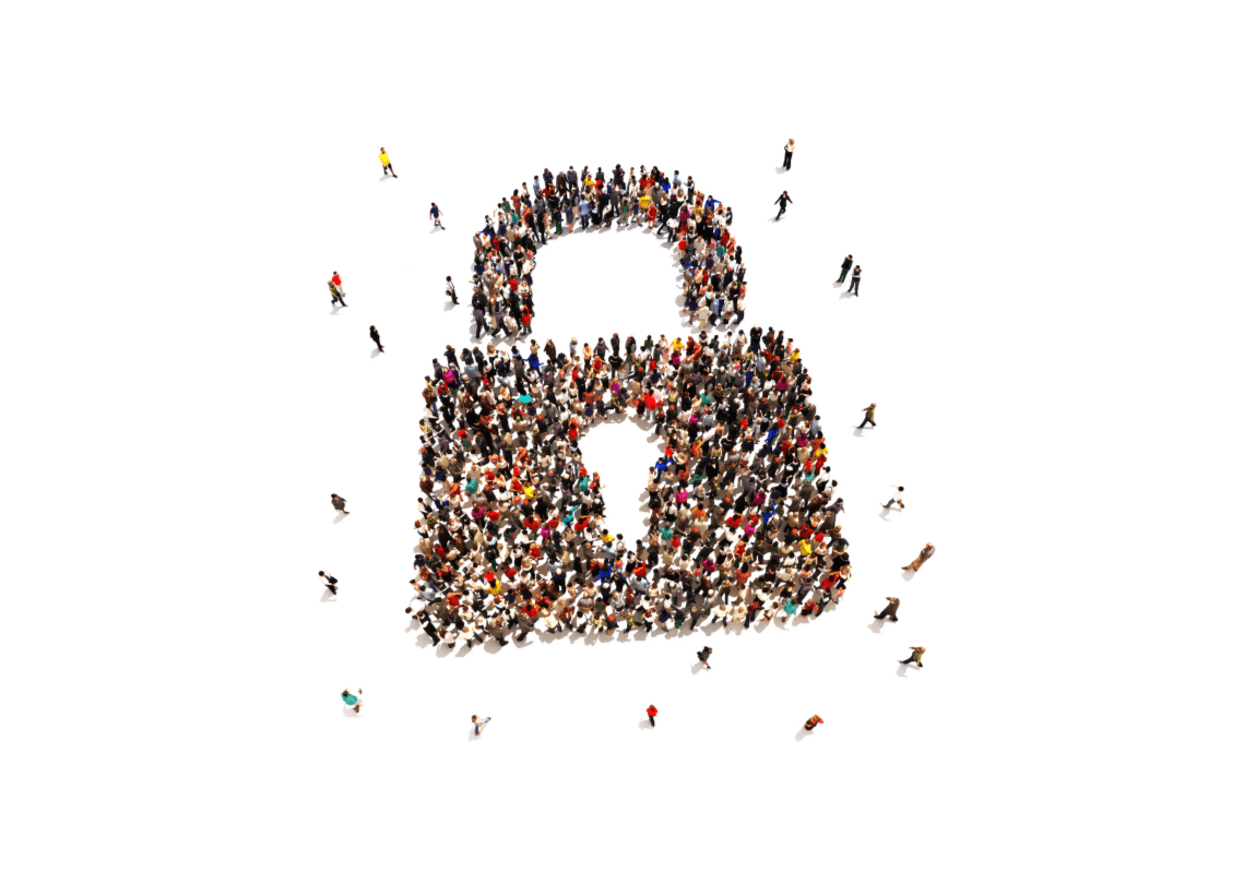 data privacy symbolized by padlock image comprised of people