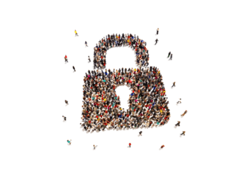 data privacy symbolized by padlock image comprised of people