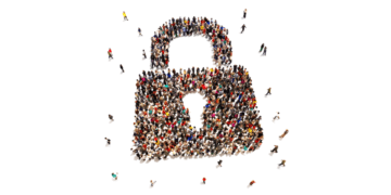 data privacy symbolized by padlock image comprised of people