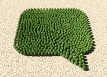 talking about climate as symbolized by speech bubble made of trees