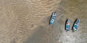 boats stuck at low tide