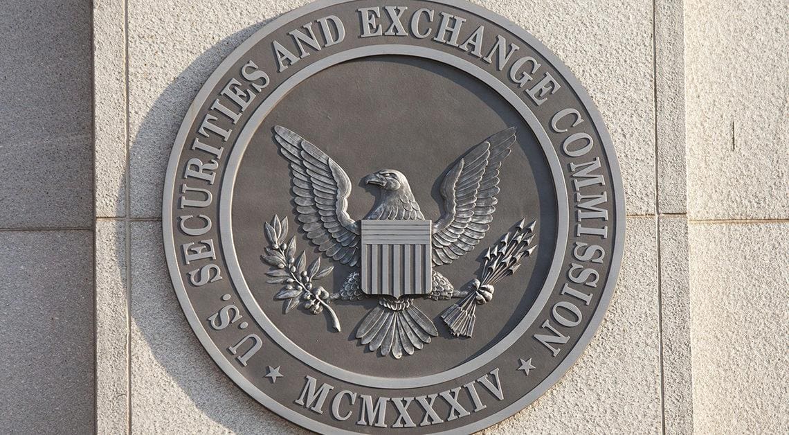 An emblem on the SEC building