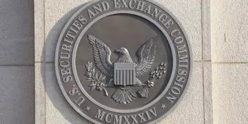 An emblem on the SEC building