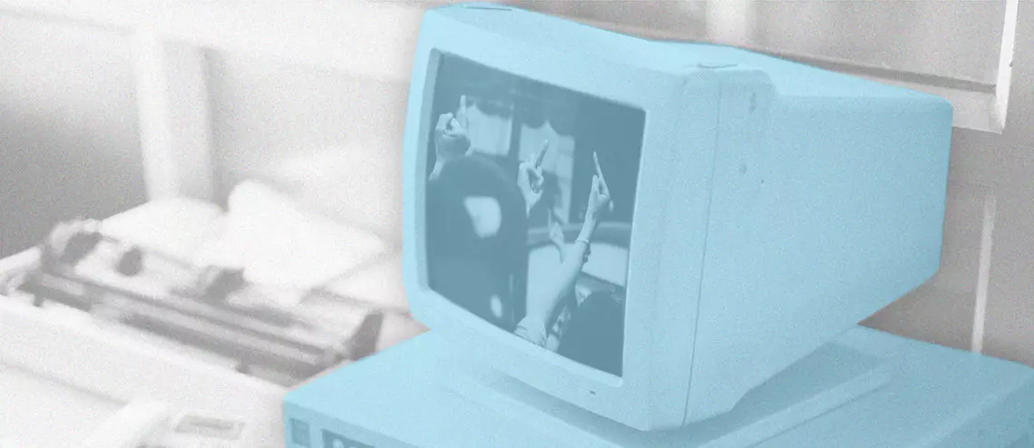 middle finger on computer screen