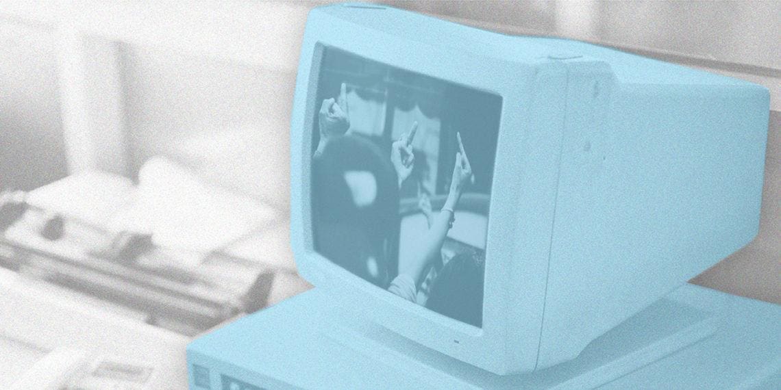 middle finger on computer screen