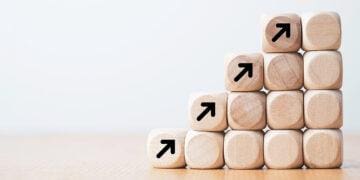 Wooden blocks as stairs pointing up
