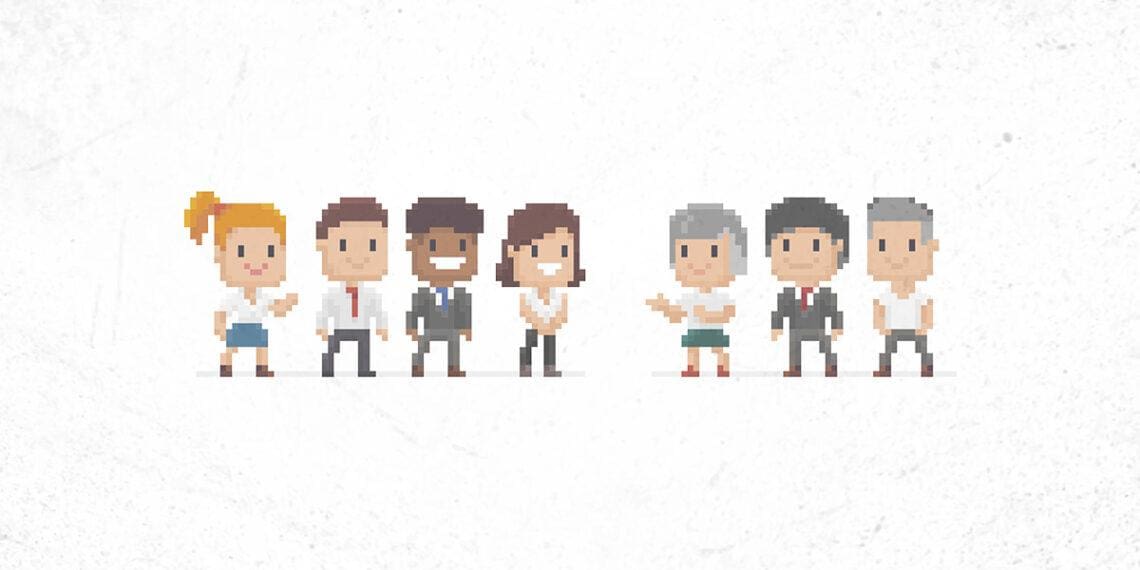Pixel art of office workers