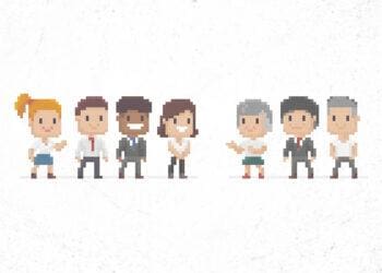Pixel art of office workers