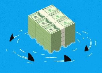 sharks swimming around money