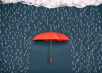 red umbrella blocking rain