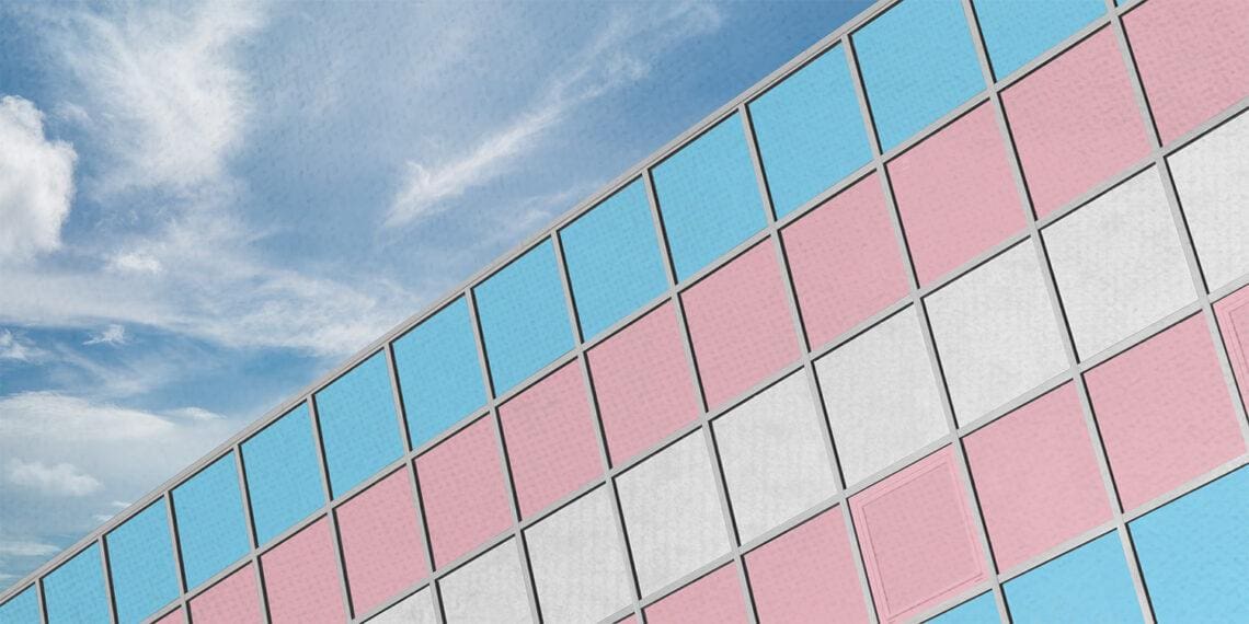 trans flag in office window