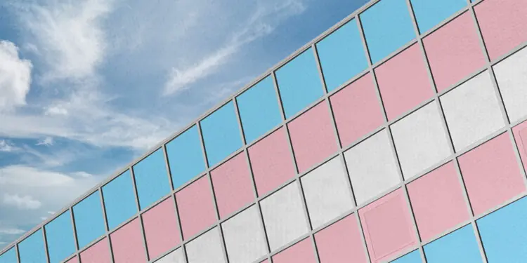 trans flag in office window