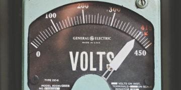 Voltmeter pointing to high voltage
