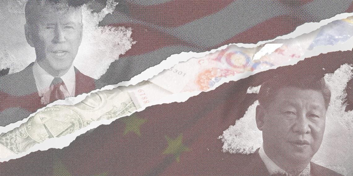 A digital collage representing U.S.-China relations