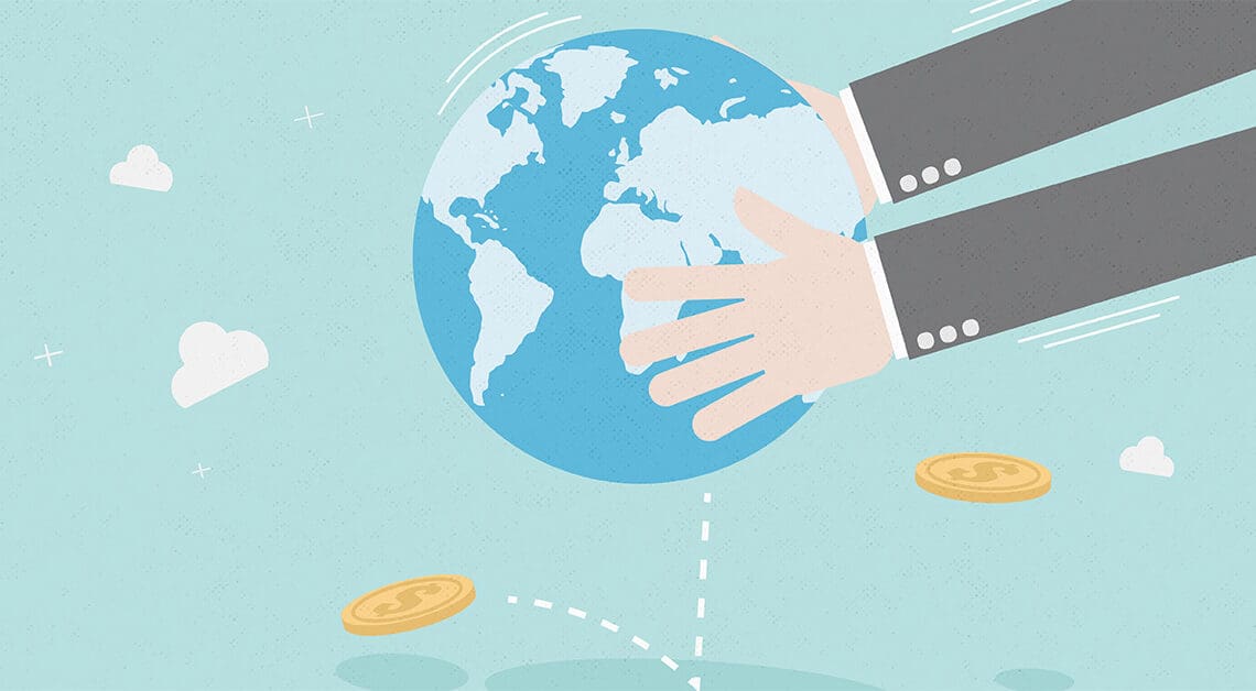 shaking money from the globe