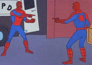 Spider-men pointing at each other