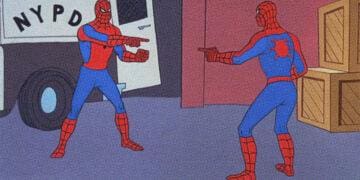 Spider-men pointing at each other