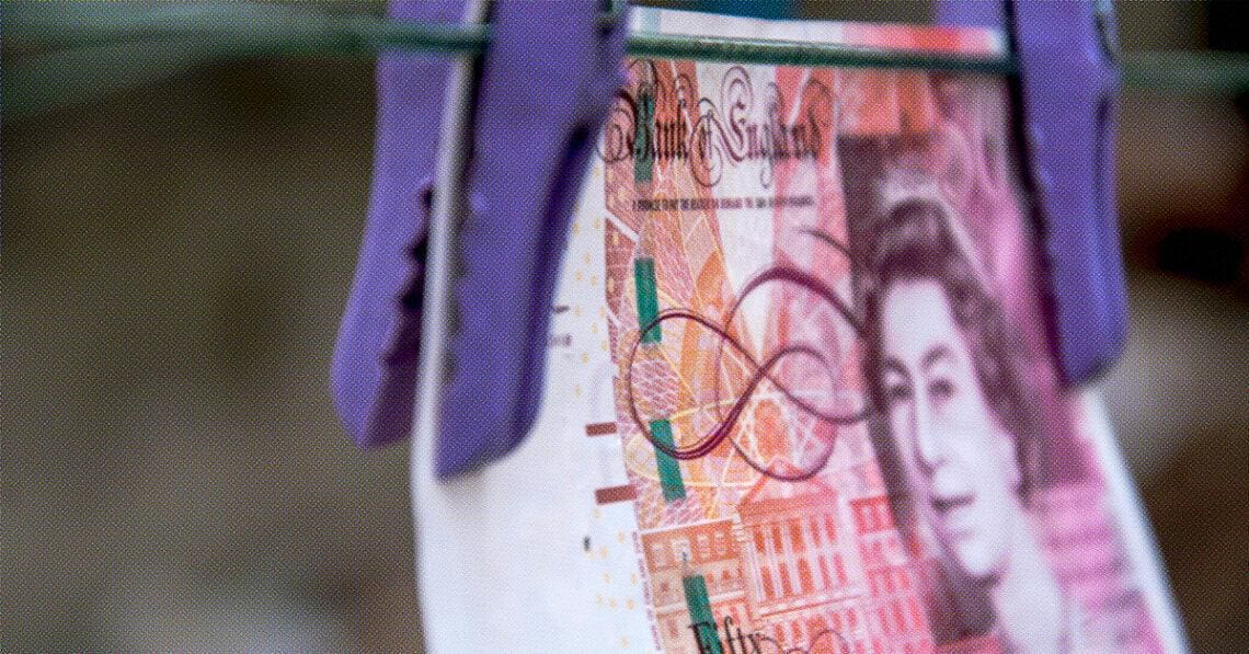 british bank note on clothesline