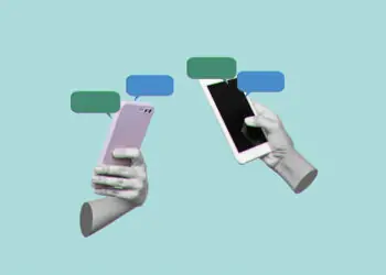 collage of hands texting