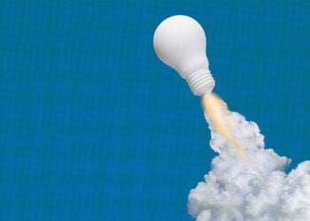 conceptual art representing startups with lightbulb and clouds