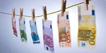 euros on a clothesline