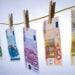 euros on a clothesline