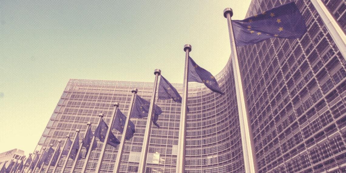 flags lined up outside eu commission