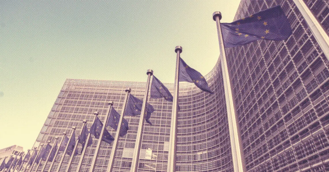 flags lined up outside eu commission