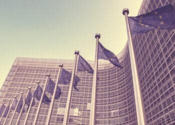 flags lined up outside eu commission