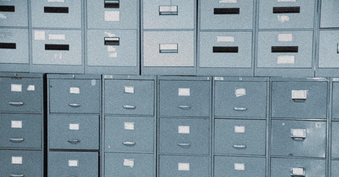 wall of filing cabinets holding private information