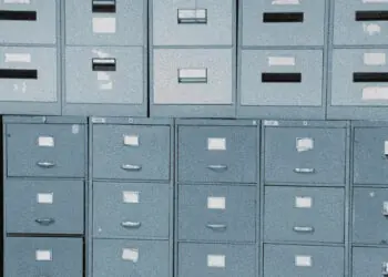 wall of filing cabinets holding private information