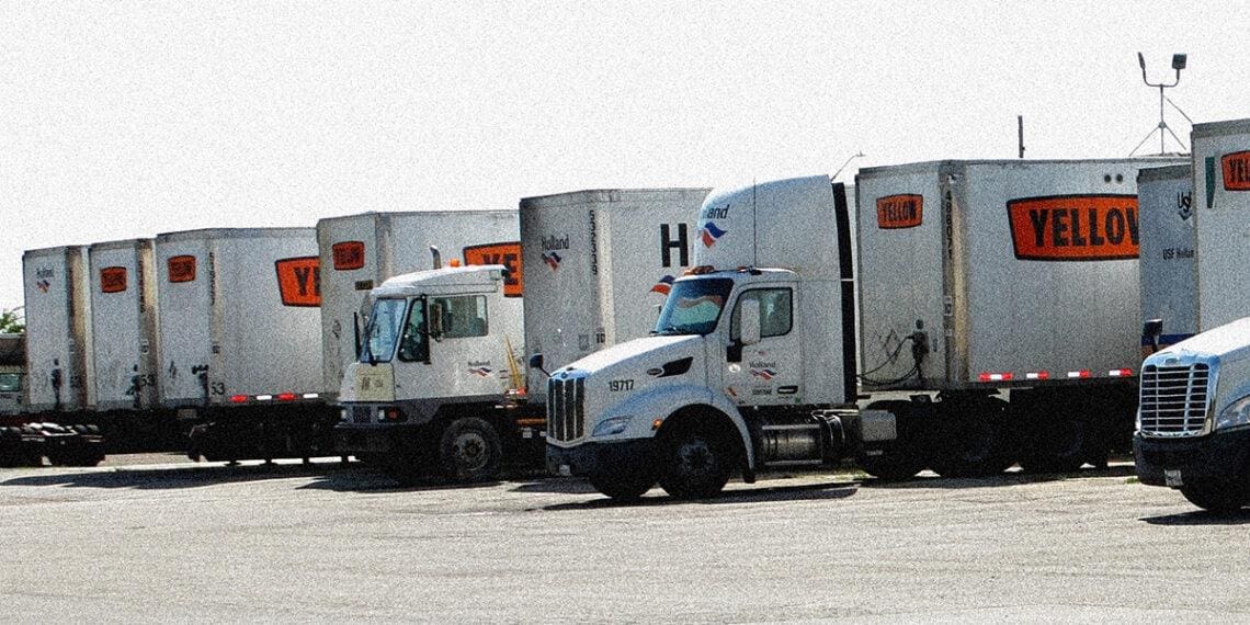 yellow company trucks lined up