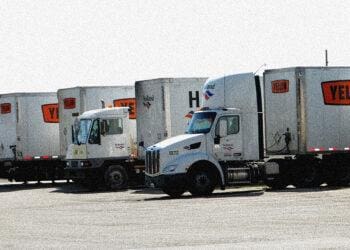 yellow company trucks lined up
