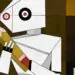 cubist style art of robot holding a pencil