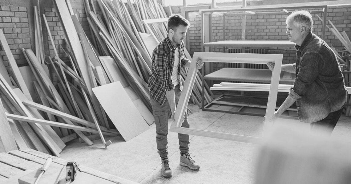 father and son building together