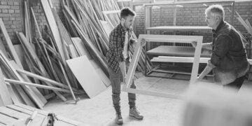 father and son building together