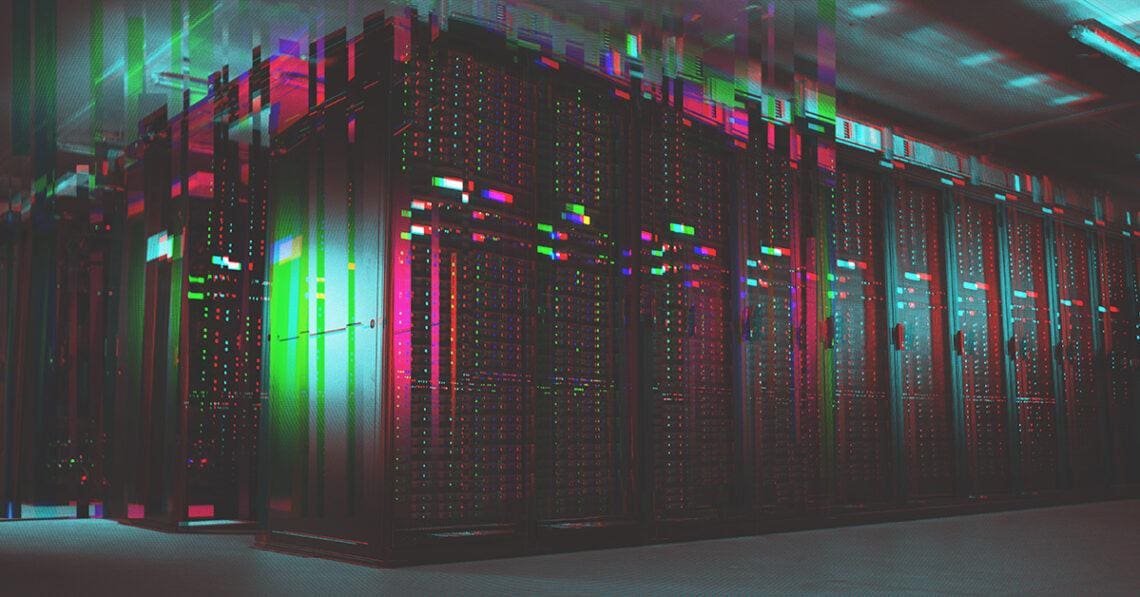 glitchy image of data center