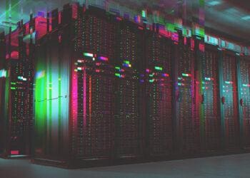 glitchy image of data center