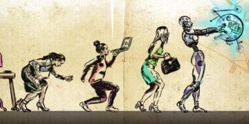 graphic parodying evolution of work