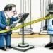 ai generated drawing of legislator examining robot