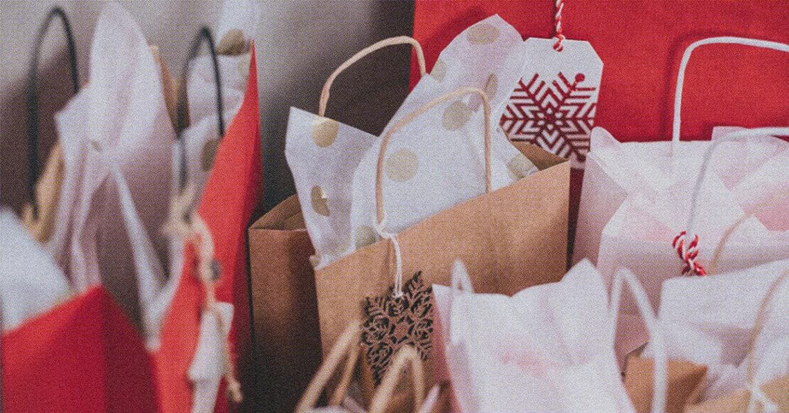 christmas gift bags lined up