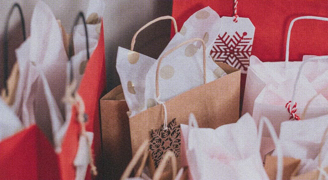 christmas gift bags lined up
