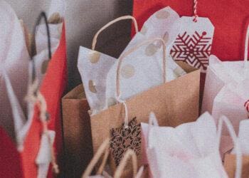christmas gift bags lined up