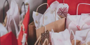 christmas gift bags lined up