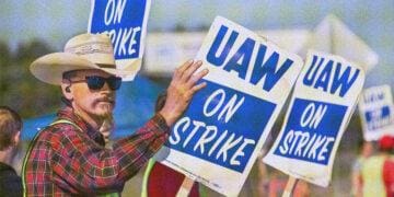 uaw worker on picket line